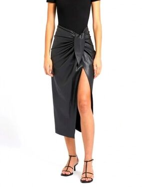 Because of Alice Boa Faux Leather Knot Slit Skirt